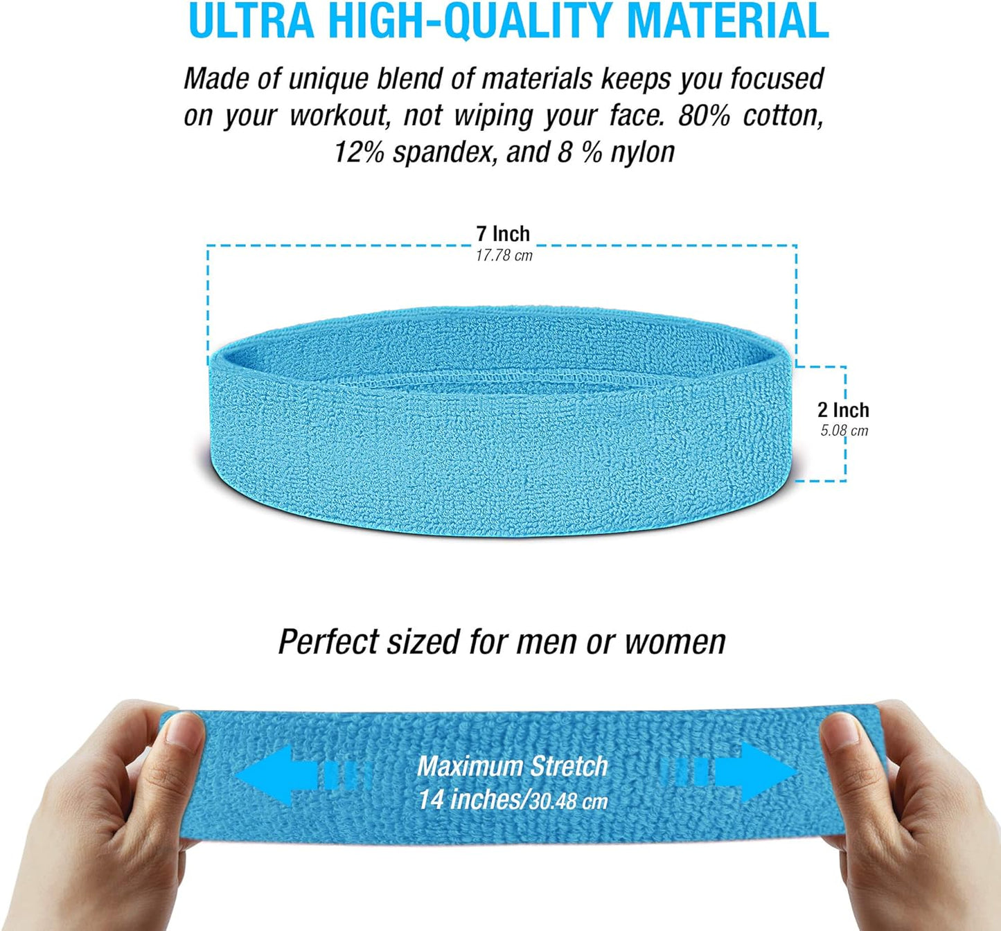 Workout Headband for Men and Women, Moisture-Wicking Athletic Sweatband, Lightweight Cotton Terry Cloth Bands for Basketball, Tennis, Football, Gym, Running, Cosplay & Costumes