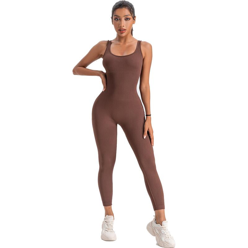 Women'S Solid Color Workout Jumpsuits, Sleeveless Slim Fit Yoga Fitness Romper Jumpsuits Seamless Gymwear